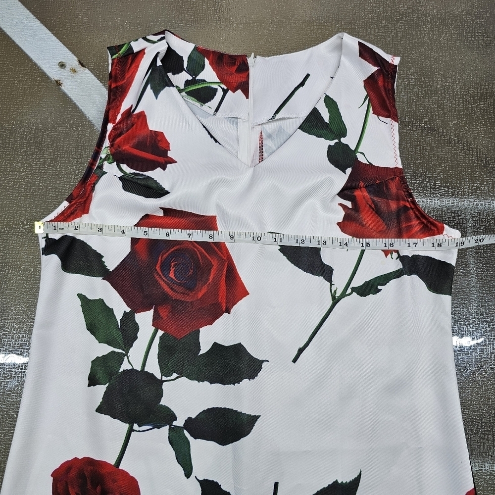 Rose Print Sleeveless Dress L Floral, Romantic, Elegant, Summer Chic - Picture 7 of 9